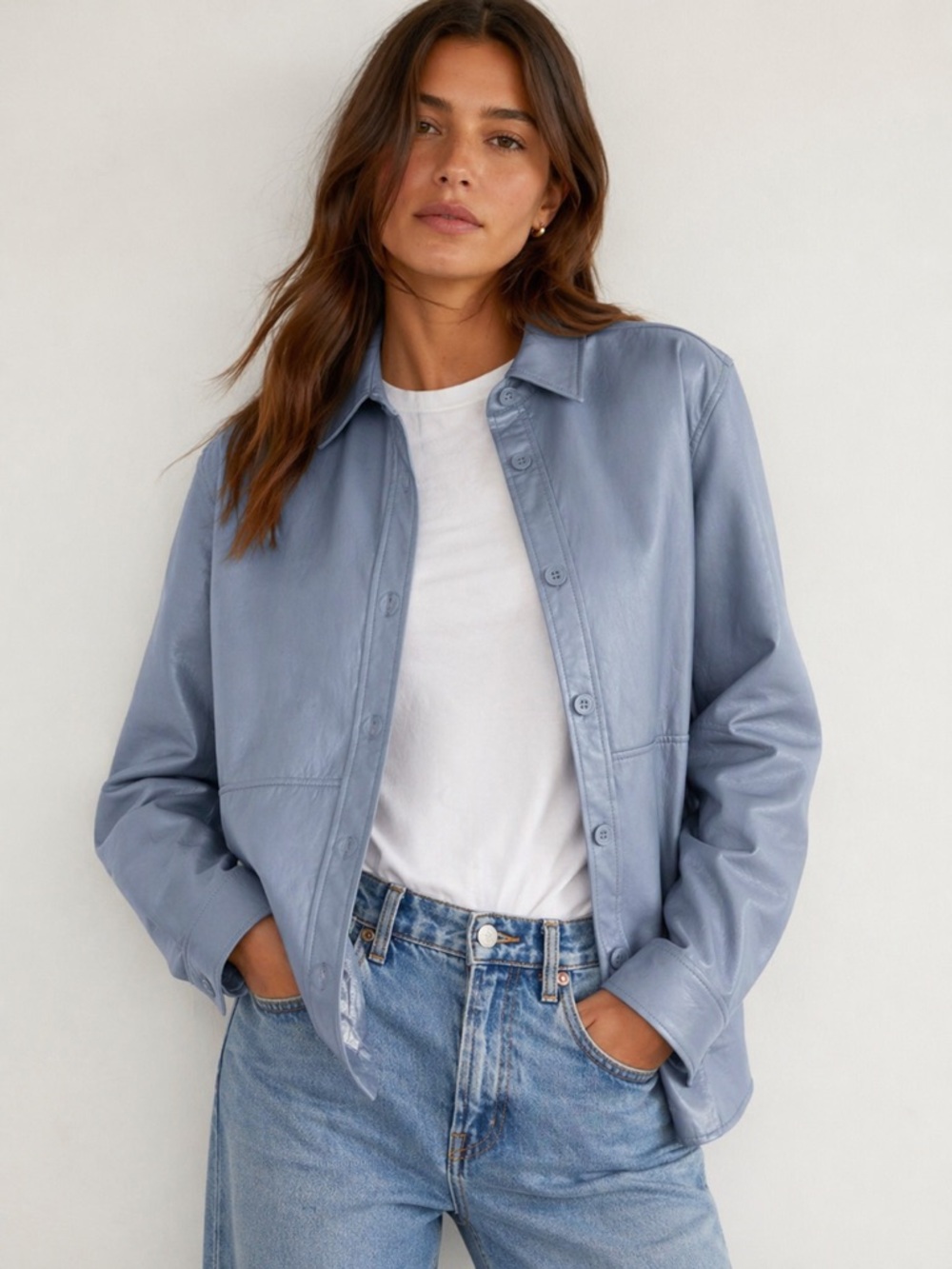 Babaton Pelli Faux Leather Shacket | Aritzia Oversized Shirt Jacket Blue XXS